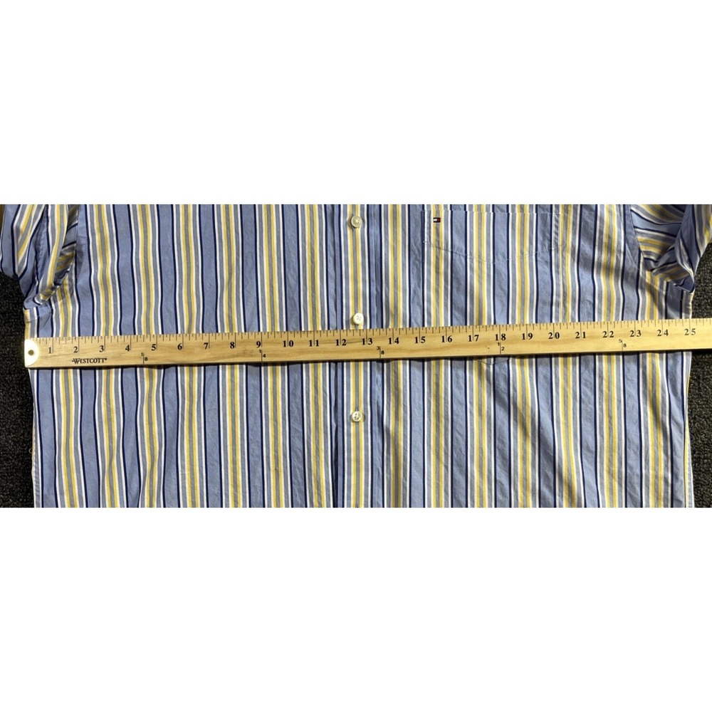 Tommy Hilfiger Mens XL Striped Button Down Shirt Blue Yellow 80s 2-Ply Fabric - Picture 5 of 8